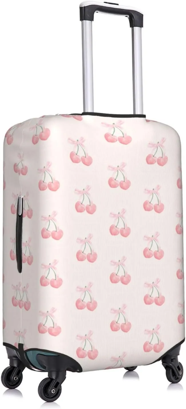 Pink Bow Cherry Travel Luggage Covers Elastic Suitcase Protector Washable Baggage Covers