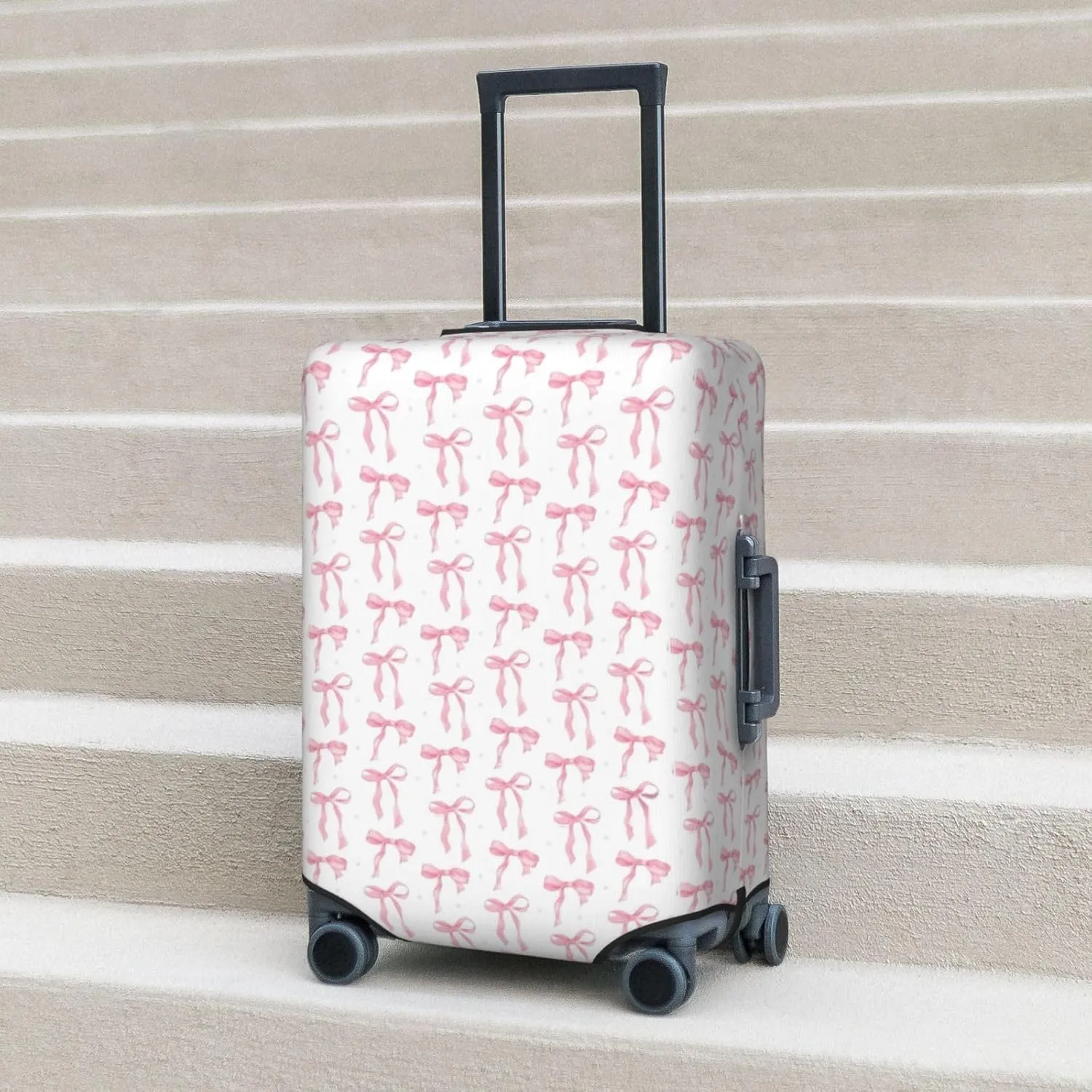 Pink Bows Travel Luggage Covers Elastic Suitcase Protector Washable Baggage Covers