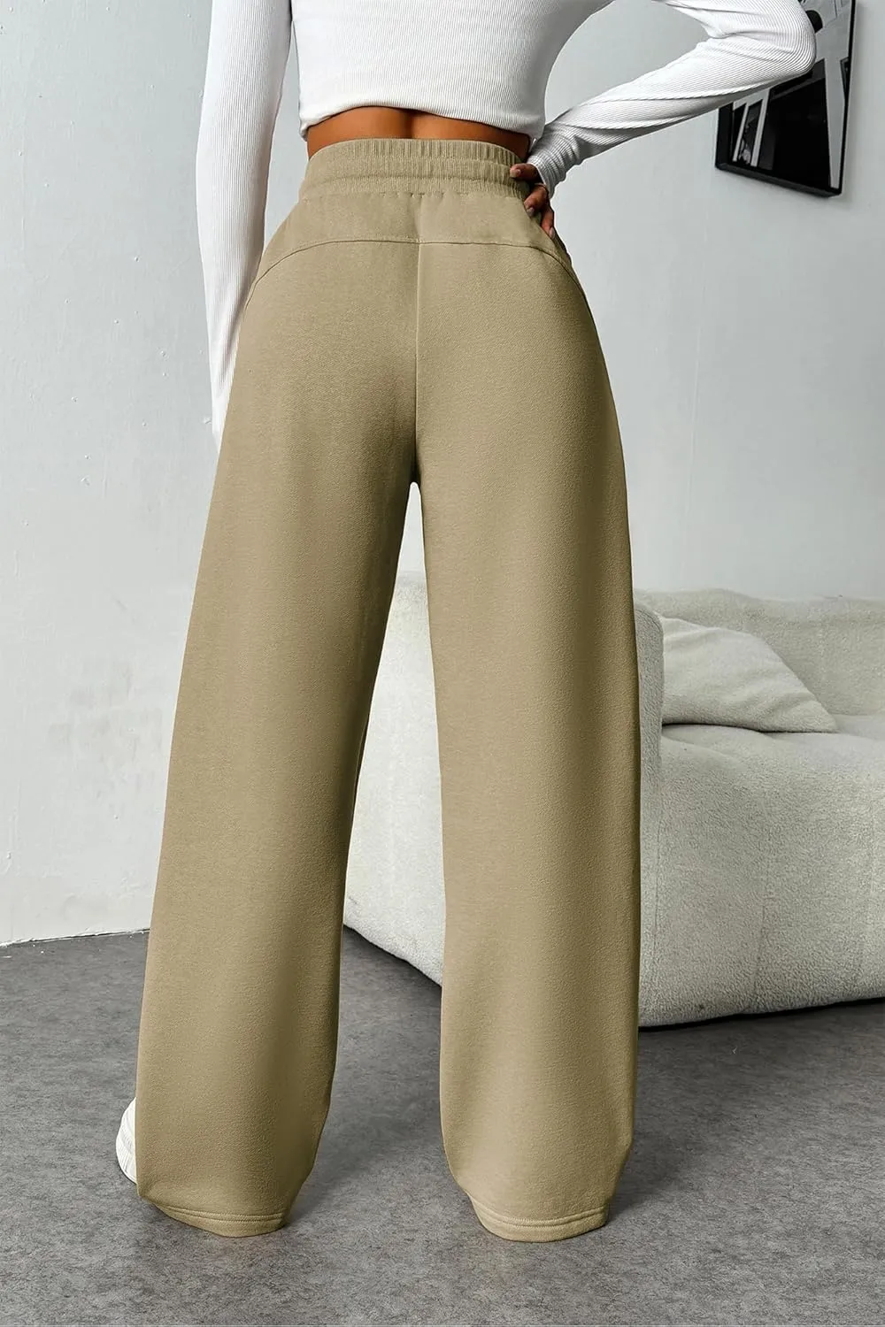 PINSPARK Womens Fleece Wide Leg Sweatpants High Waisted Athletic Sweat Pants Winter Baggy Workout Pant with Pocket