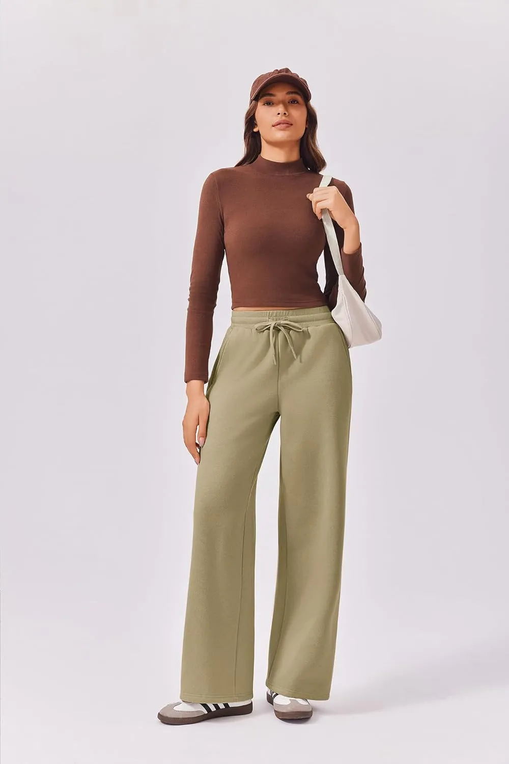PINSPARK Womens Fleece Wide Leg Sweatpants High Waisted Athletic Sweat Pants Winter Baggy Workout Pant with Pocket