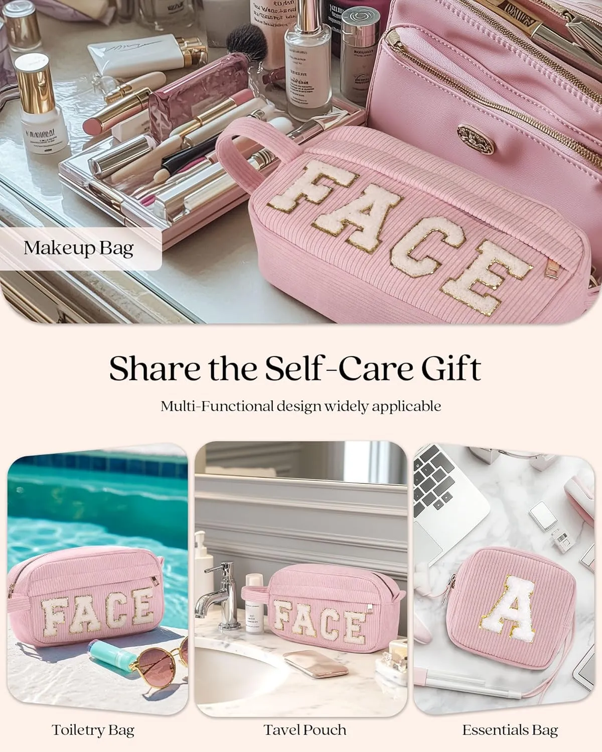 Pocmimut Birthday Gifts for Gifts,Personalized Initial Makeup Bag Cosmetic Pouch Toiletry Bag for Her Mom wife Teacher 18th Birthday Gifts for Girls,A