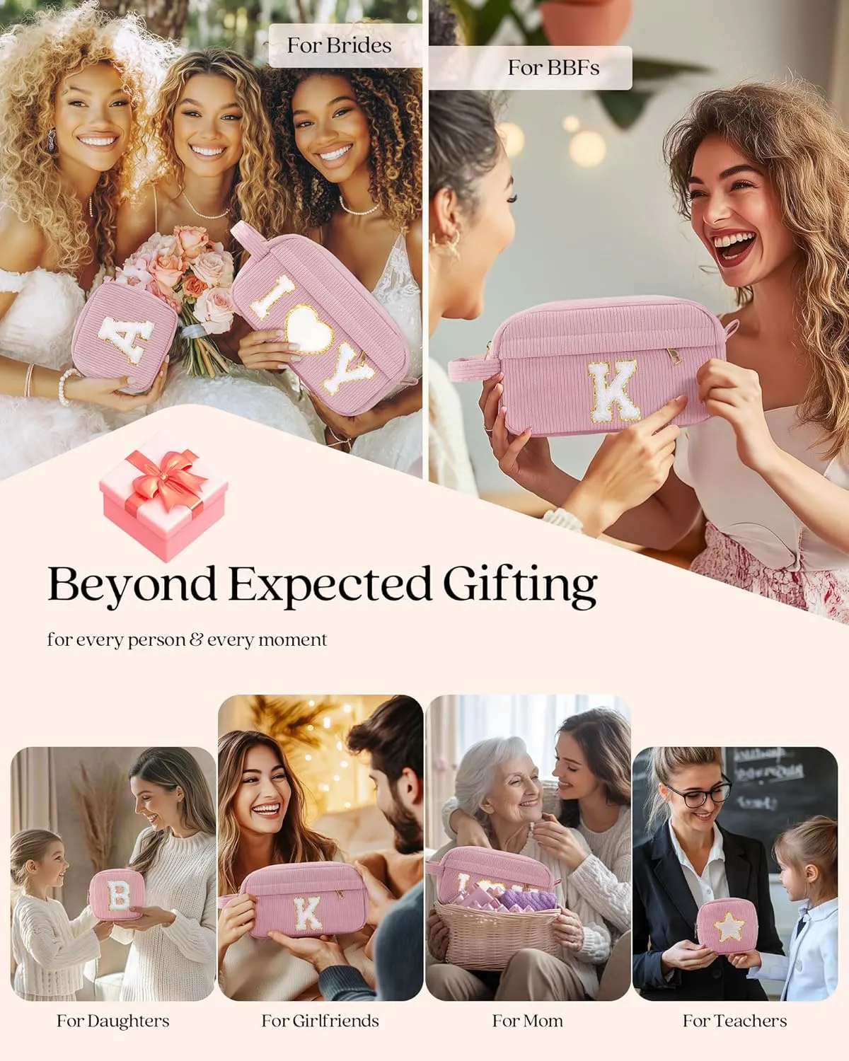 Pocmimut Birthday Gifts for Gifts,Personalized Initial Makeup Bag Cosmetic Pouch Toiletry Bag for Her Mom wife Teacher 18th Birthday Gifts for Girls,A