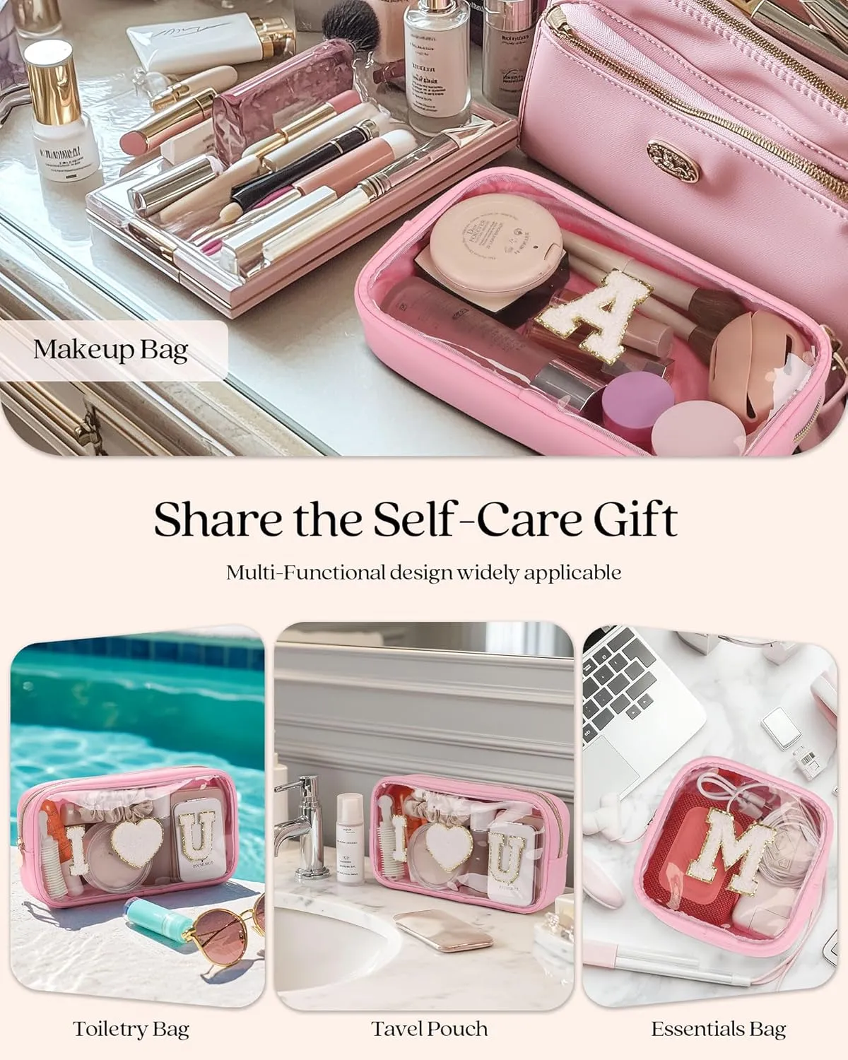 Pocmimut Birthday Gifts for Gifts,Personalized Initial Makeup Bag Cosmetic Pouch Toiletry Bag for Her Mom wife Teacher 18th Birthday Gifts for Girls,A