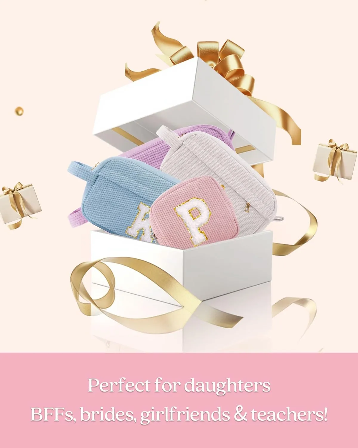 Pocmimut Birthday Gifts for Gifts,Personalized Initial Makeup Bag Cosmetic Pouch Toiletry Bag for Her Mom wife Teacher 18th Birthday Gifts for Girls,A