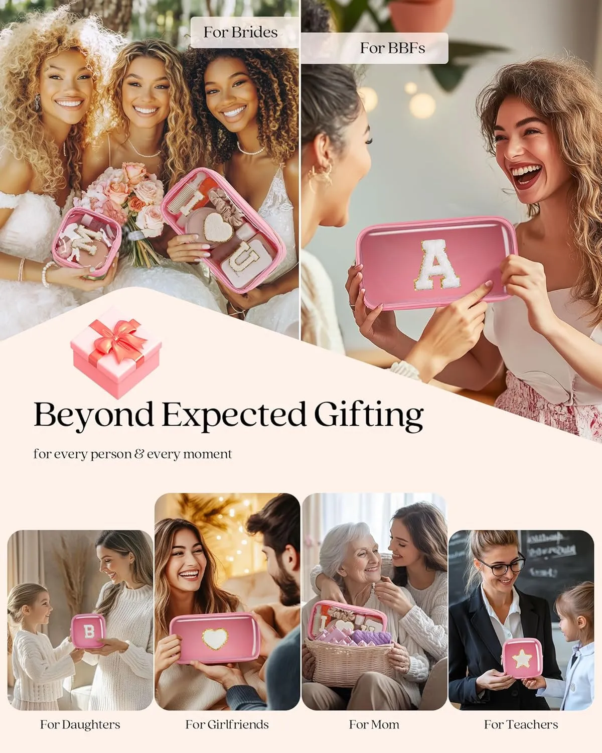 Pocmimut Birthday Gifts for Gifts,Personalized Initial Makeup Bag Cosmetic Pouch Toiletry Bag for Her Mom wife Teacher 18th Birthday Gifts for Girls,A