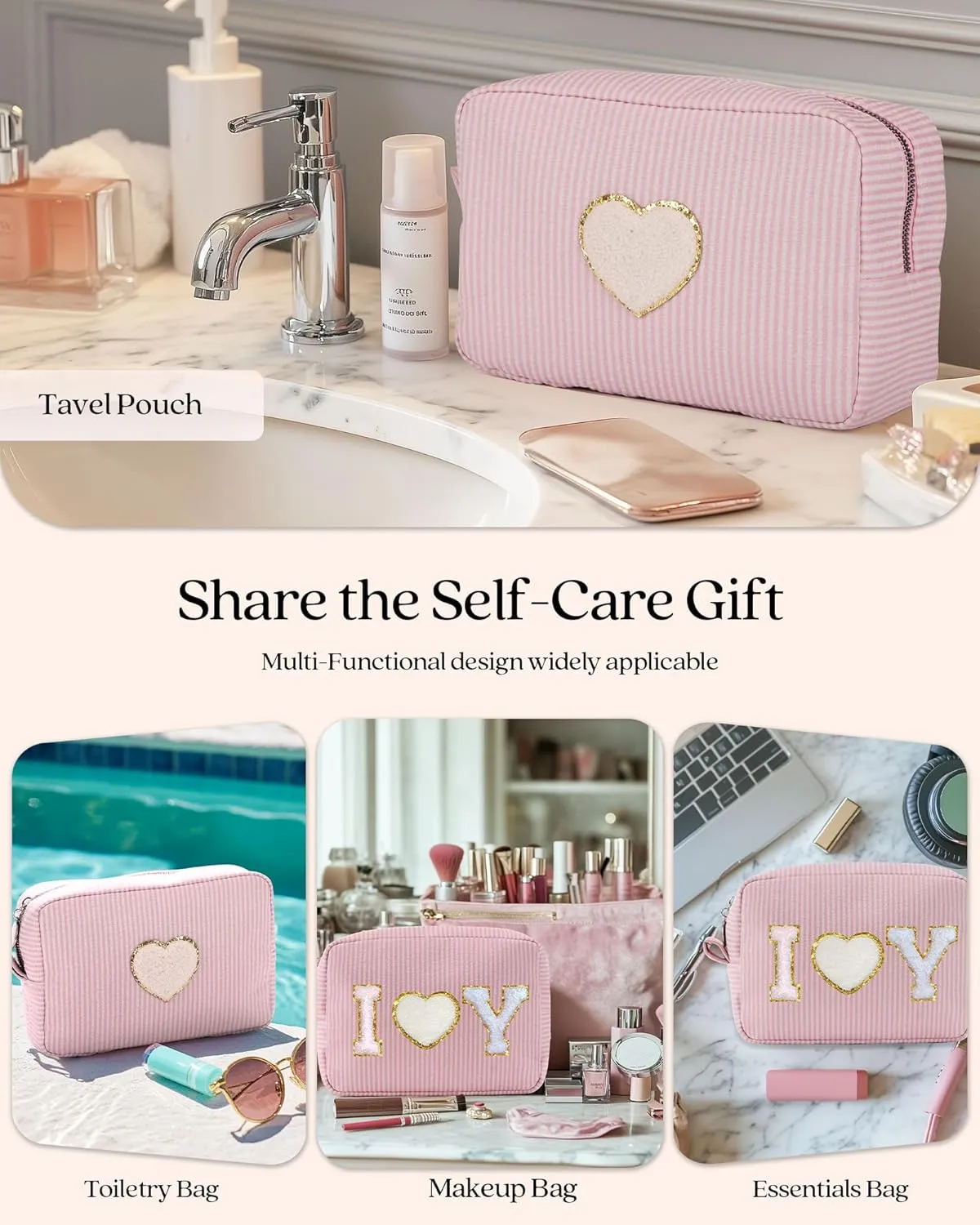 Pocmimut Cute Makeup Bag,Travel Cosmetic Bag for Women Yoga,Picnic,Personalized Makeup Pouch for Bestfriend Birthday Gifts,M