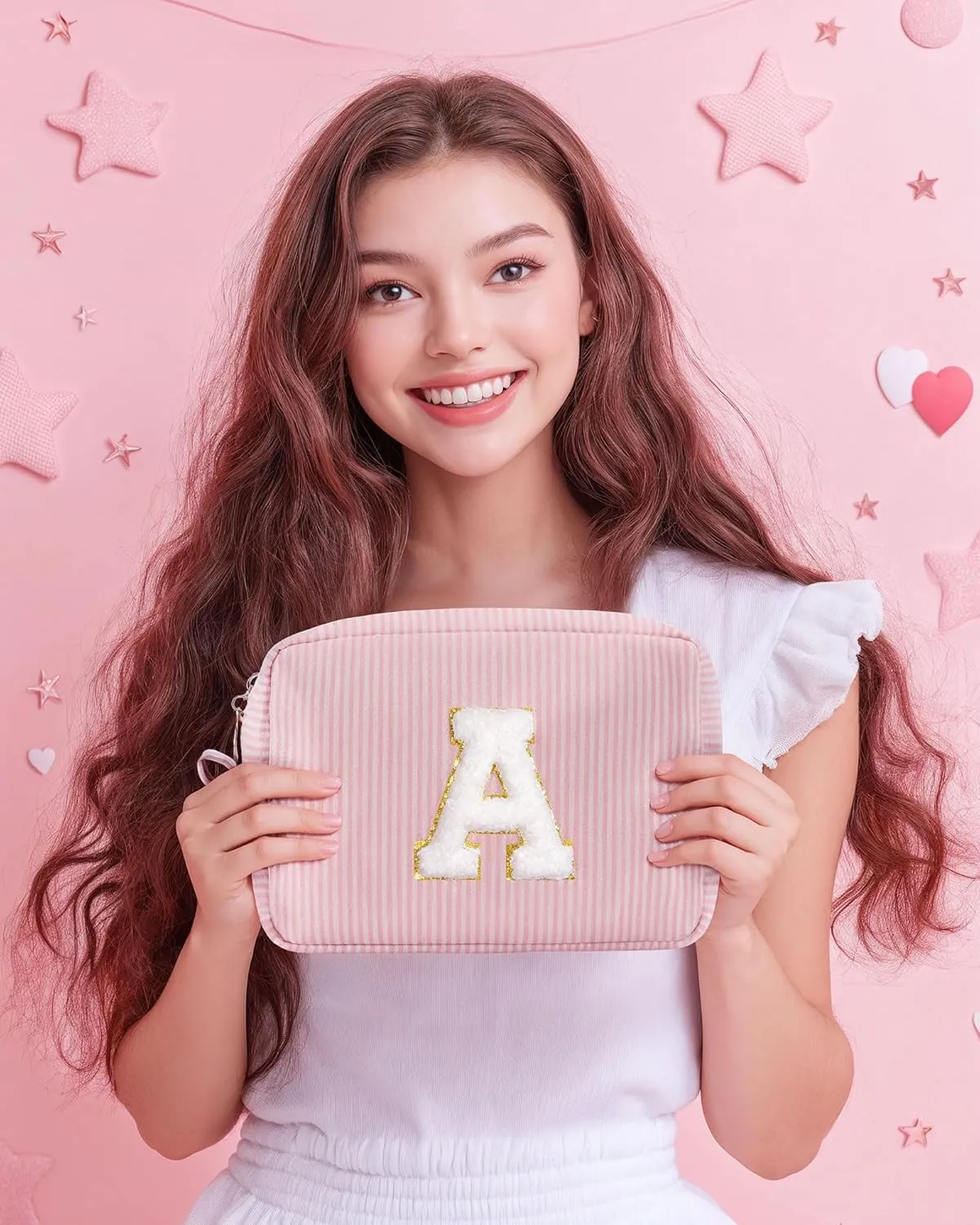 Pocmimut Makeup Bag,Initial Makeup Pouch Cosmetic Bag for Teen Girl Gifts Trendy Stuff - Christmas Gifts Birthday Gifts 18th Gift,K