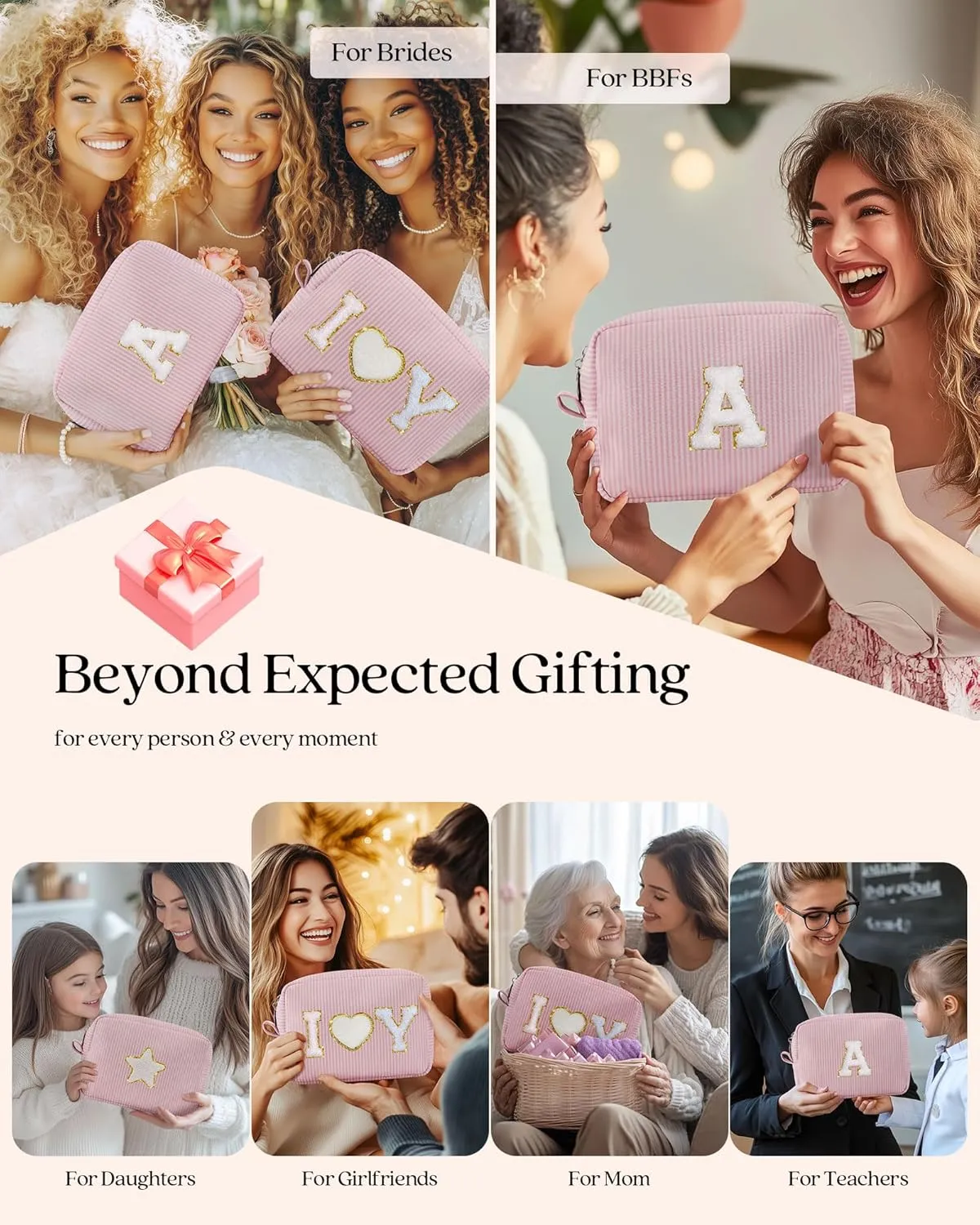 Pocmimut Makeup Bag,Initial Makeup Pouch Cosmetic Bag for Teen Girl Gifts Trendy Stuff - Christmas Gifts Birthday Gifts 18th Gift,K
