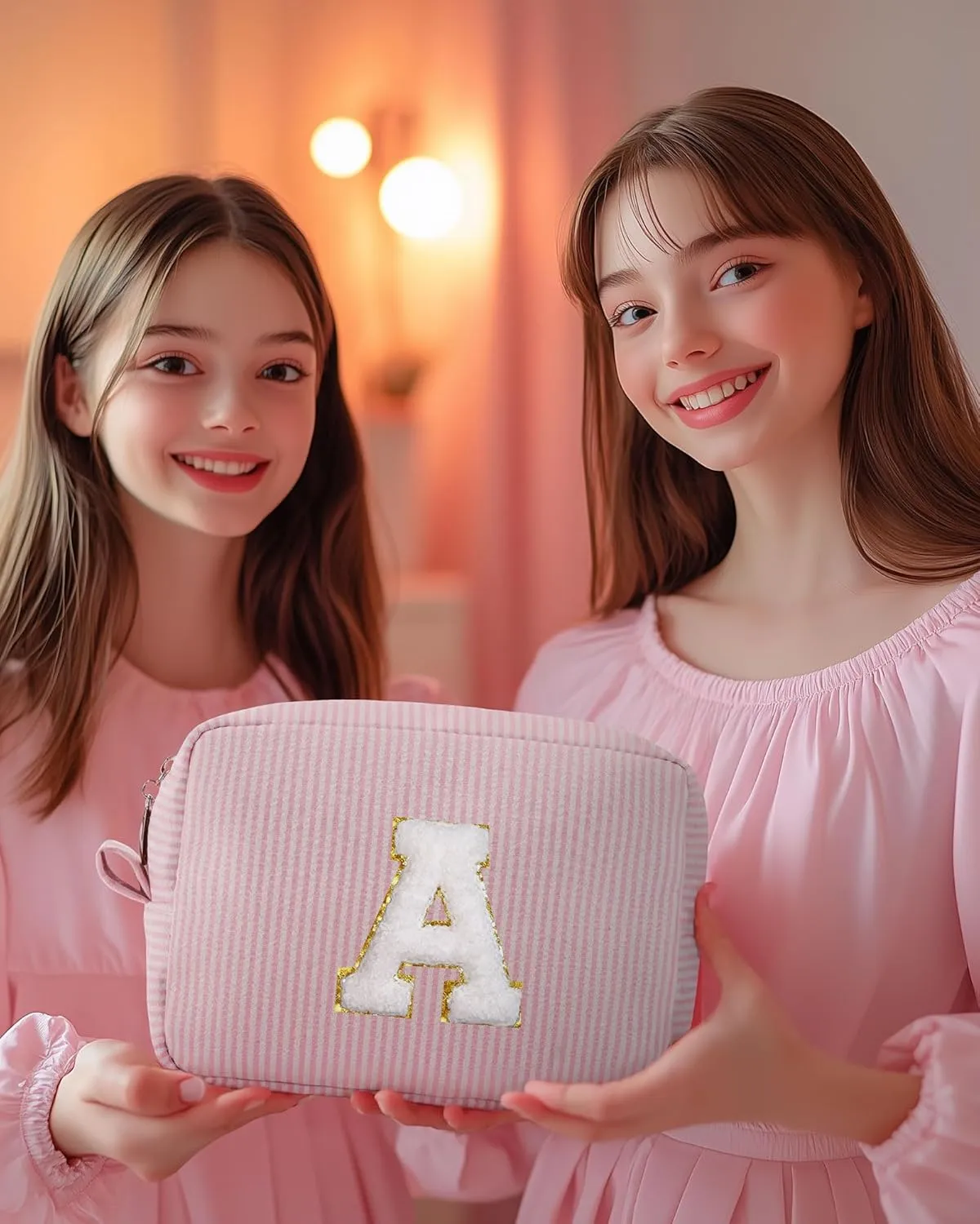 Pocmimut Makeup Bag,Initial Makeup Pouch Cosmetic Bag for Teen Girl Gifts Trendy Stuff - Christmas Gifts Birthday Gifts 18th Gift,K