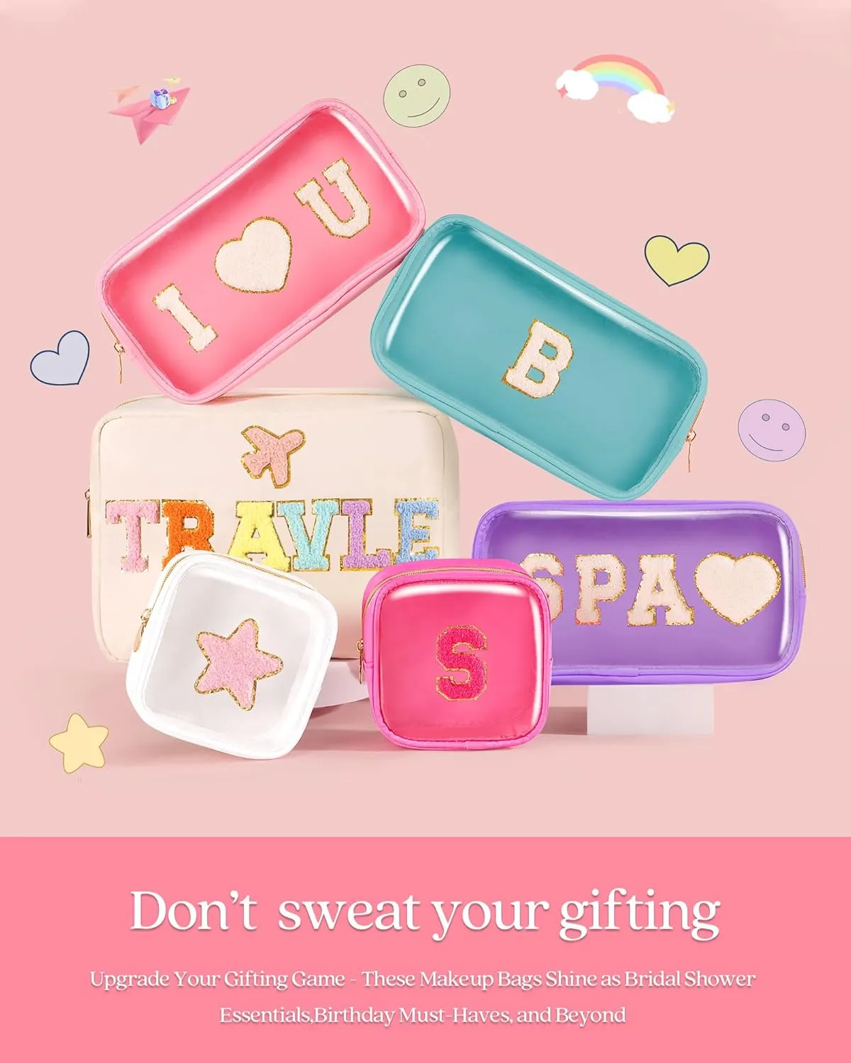 Pocmimut Personalized Initia Makeup Bag,Make Up Pouch and Toiletry Travel Tote,Cute Skincare Pouches for Women Girls,Preppy Purse Cosmetic Organize,T