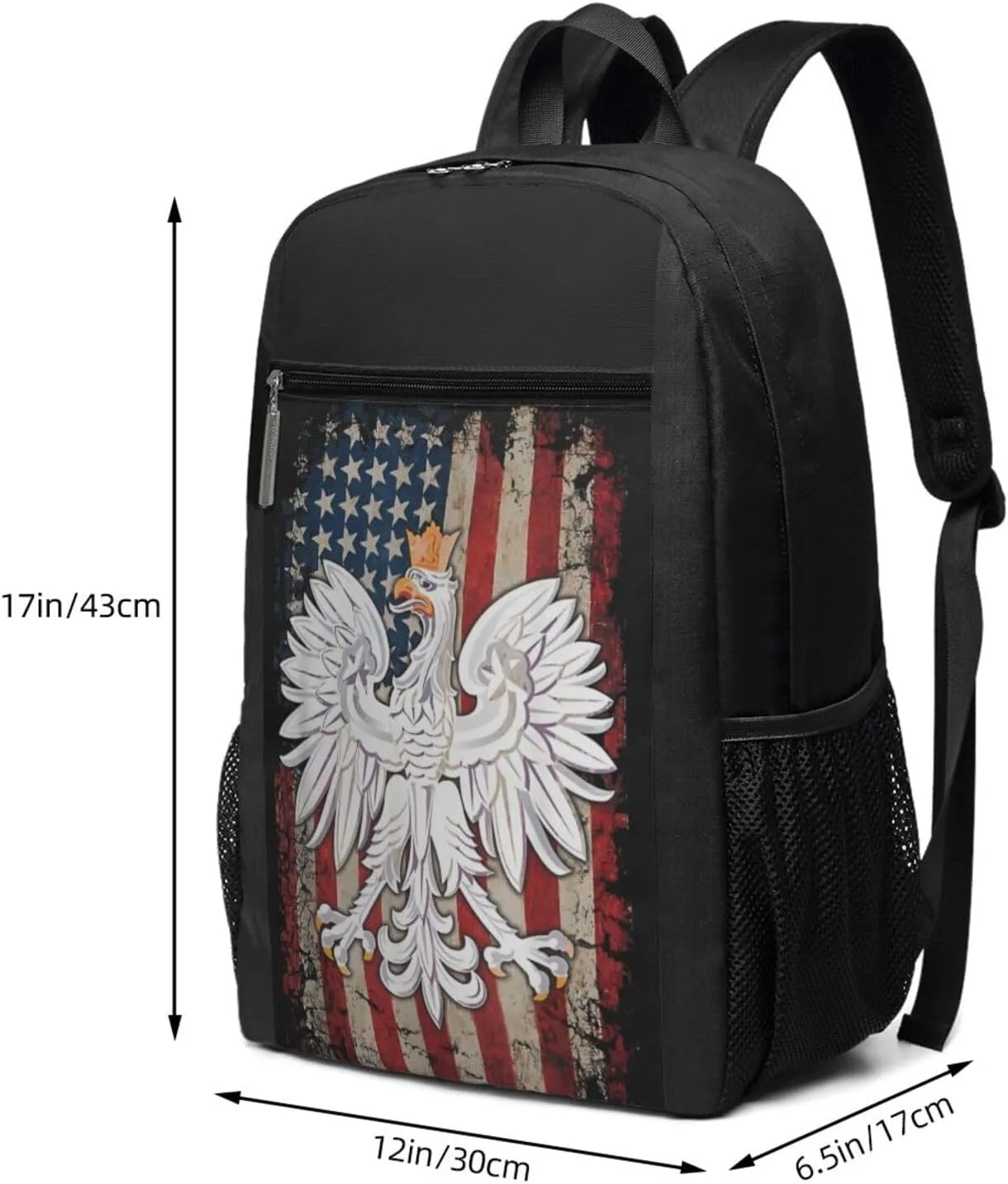 Polish Eagle American Flag Pride Backpack 17 Inch For Travel Laptops Backpack