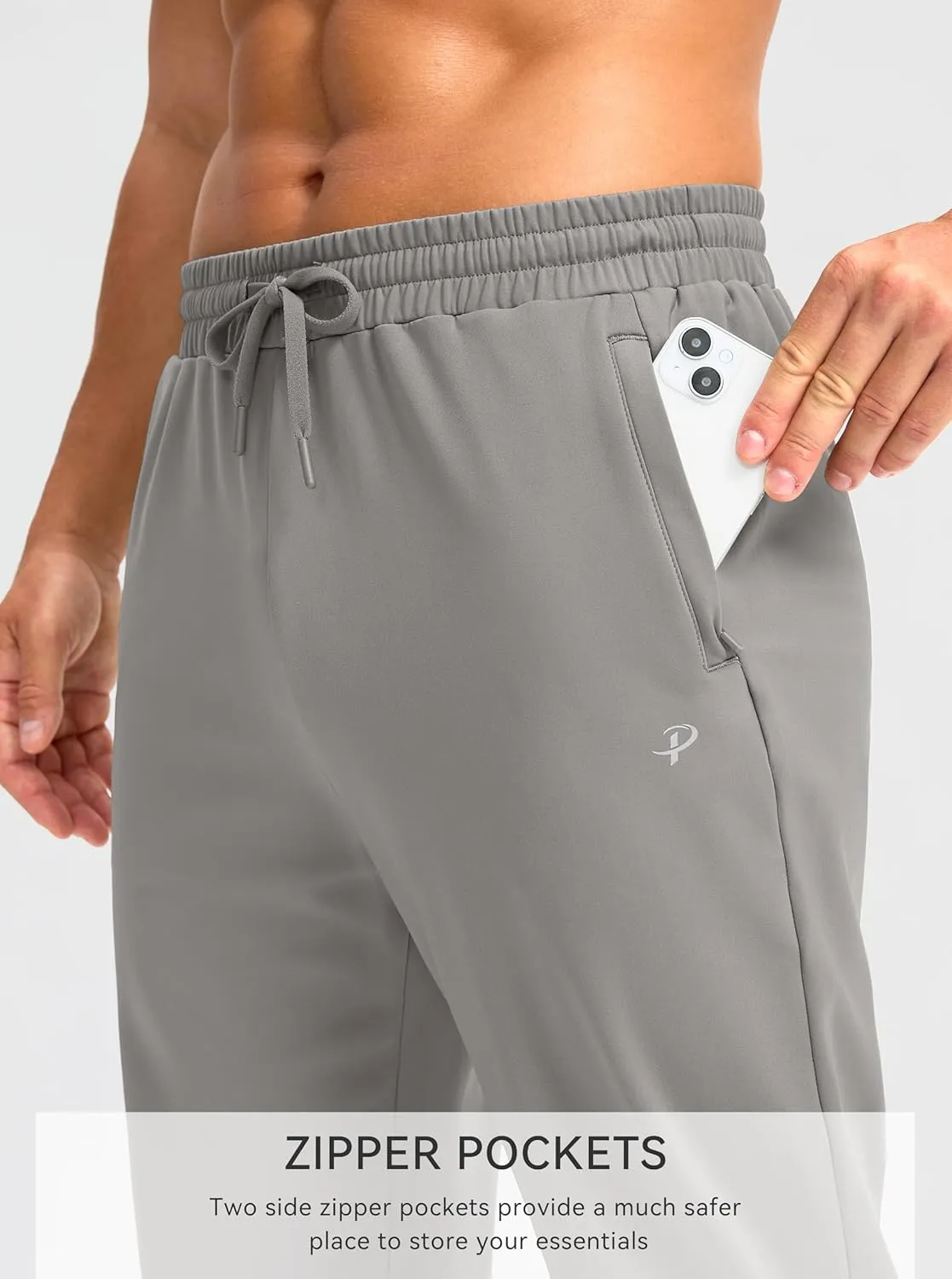 Pudolla Men's Fleece Lined Sweatpants with Zipper Pockets Winter Warm Water Resistant Athletic Pants for Workout Running