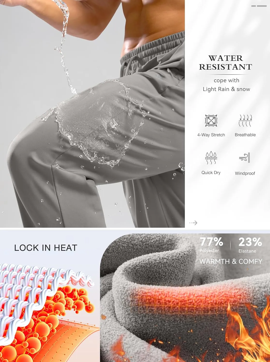 Pudolla Men's Fleece Lined Sweatpants with Zipper Pockets Winter Warm Water Resistant Athletic Pants for Workout Running