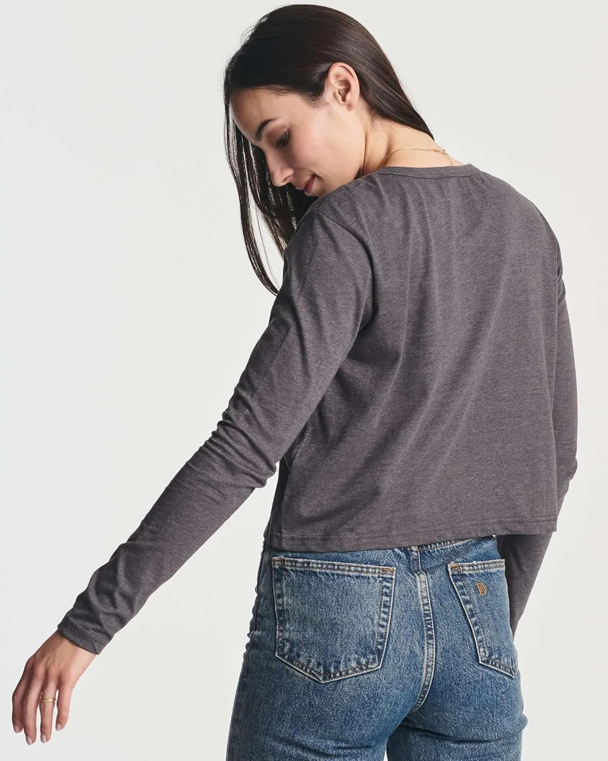Real Essentials 4 Pack: Women's Cotton Long Sleeve Crew Crop Top - Casual Cropped T-Shirt (Available in Plus Size)