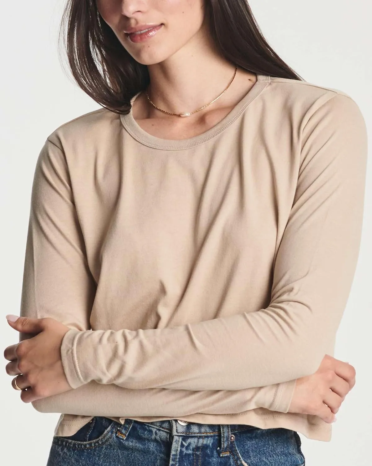 Real Essentials 4 Pack: Women's Cotton Long Sleeve Crew Crop Top - Casual Cropped T-Shirt (Available in Plus Size)