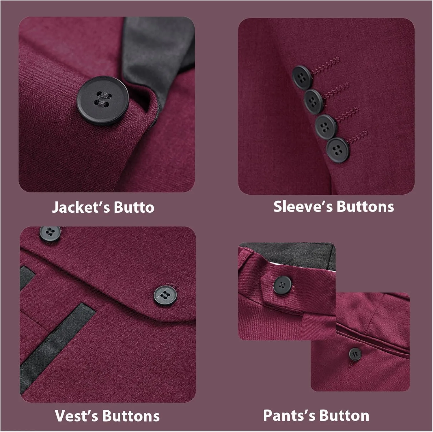 Rogers & Morris Tuxedo Suits for Men Solid 3 Piece Slim FitFormal Set Peak Lapels One Button Jacket Vest Pants