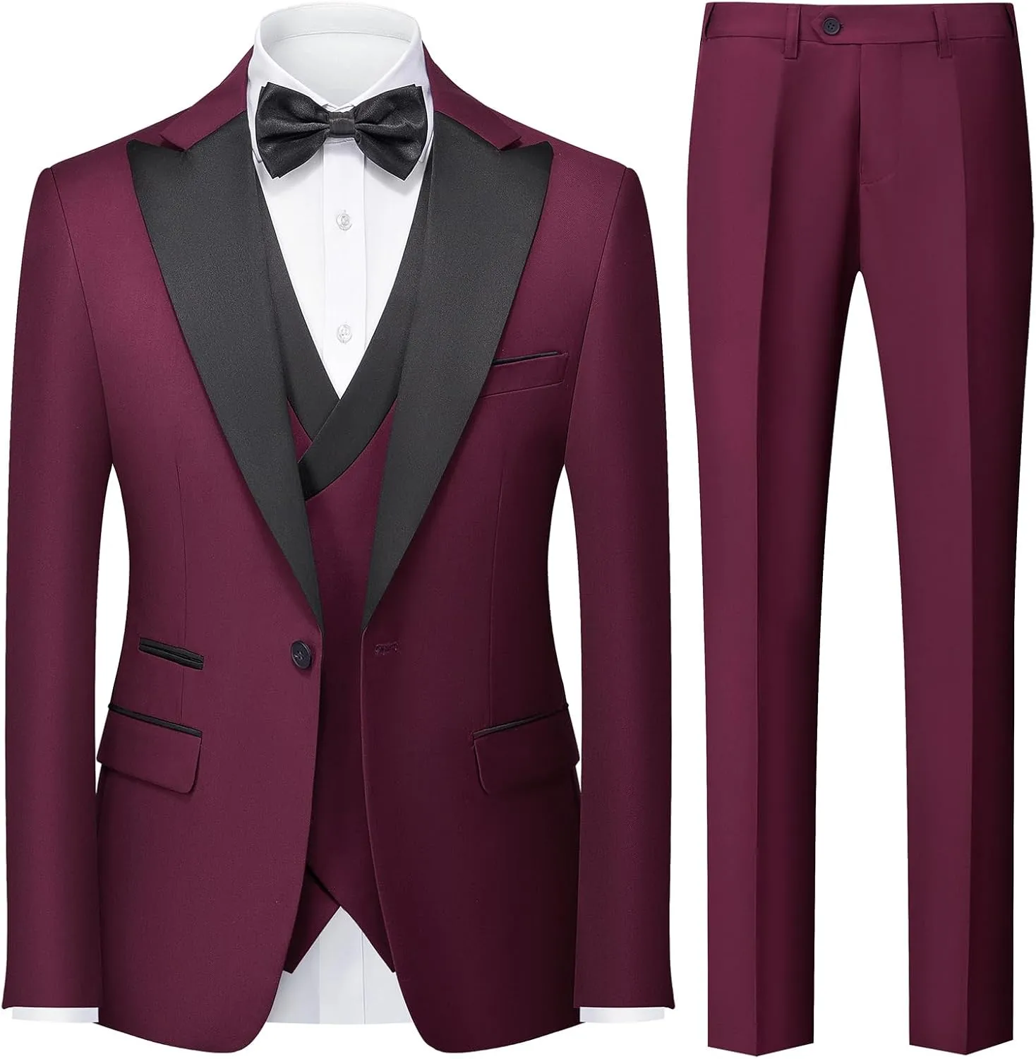 Rogers & Morris Tuxedo Suits for Men Solid 3 Piece Slim FitFormal Set Peak Lapels One Button Jacket Vest Pants