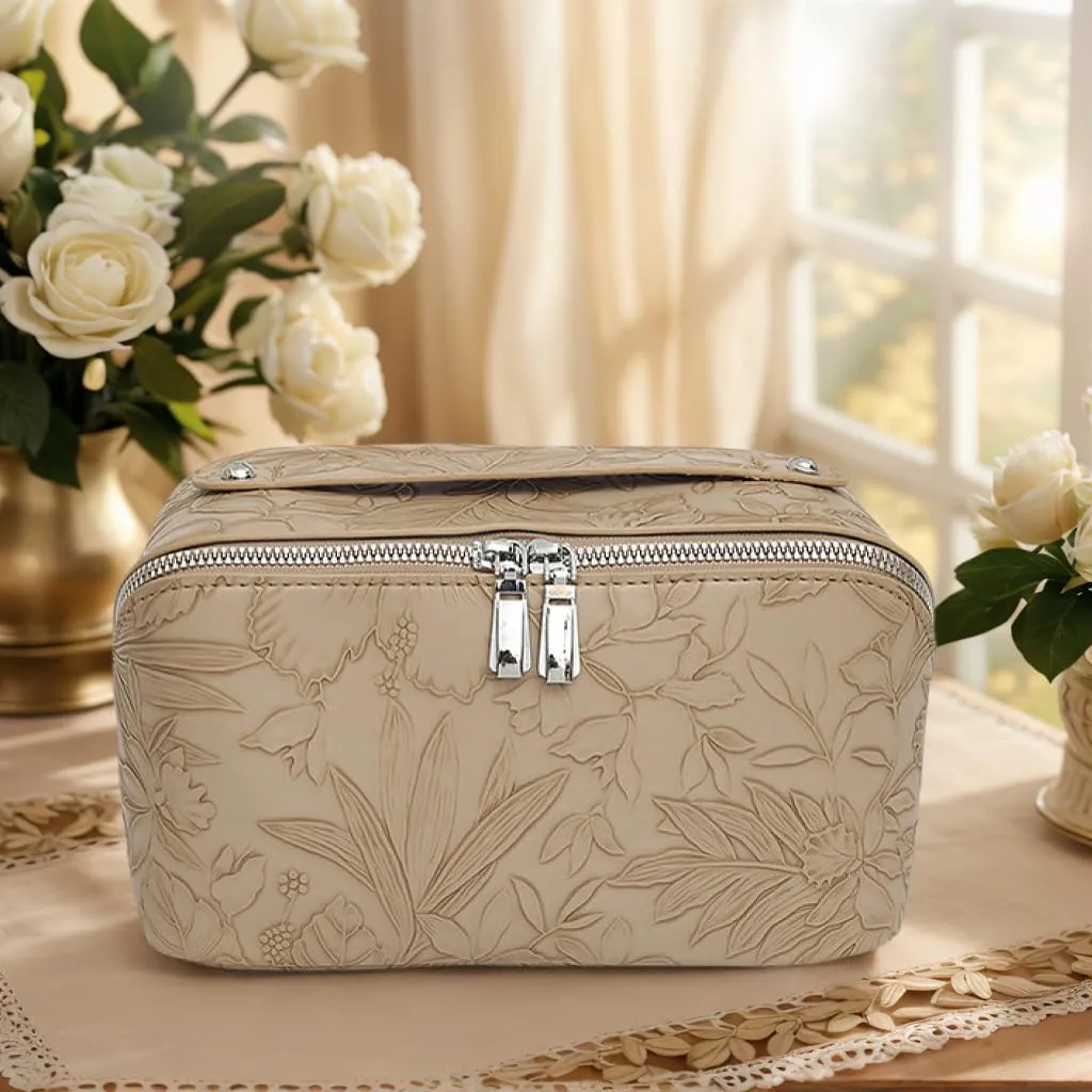 SAILYLENCEY]Travel Makeup Bag - PU leather Waterproof, Large capacityWith divider and storage bagPortable with handle