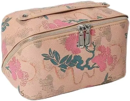 SAILYLENCEY]Travel Makeup Bag - PU leather Waterproof, Large capacityWith divider and storage bagPortable with handle