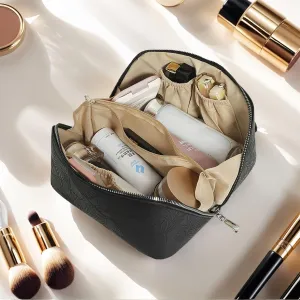 SAILYLENCEY]Travel Makeup Bag - PU leather Waterproof, Large capacityWith divider and storage bagPortable with handle