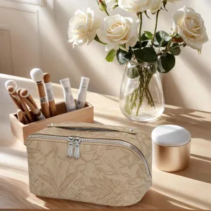 SAILYLENCEY]Travel Makeup Bag - PU leather Waterproof, Large capacityWith divider and storage bagPortable with handle