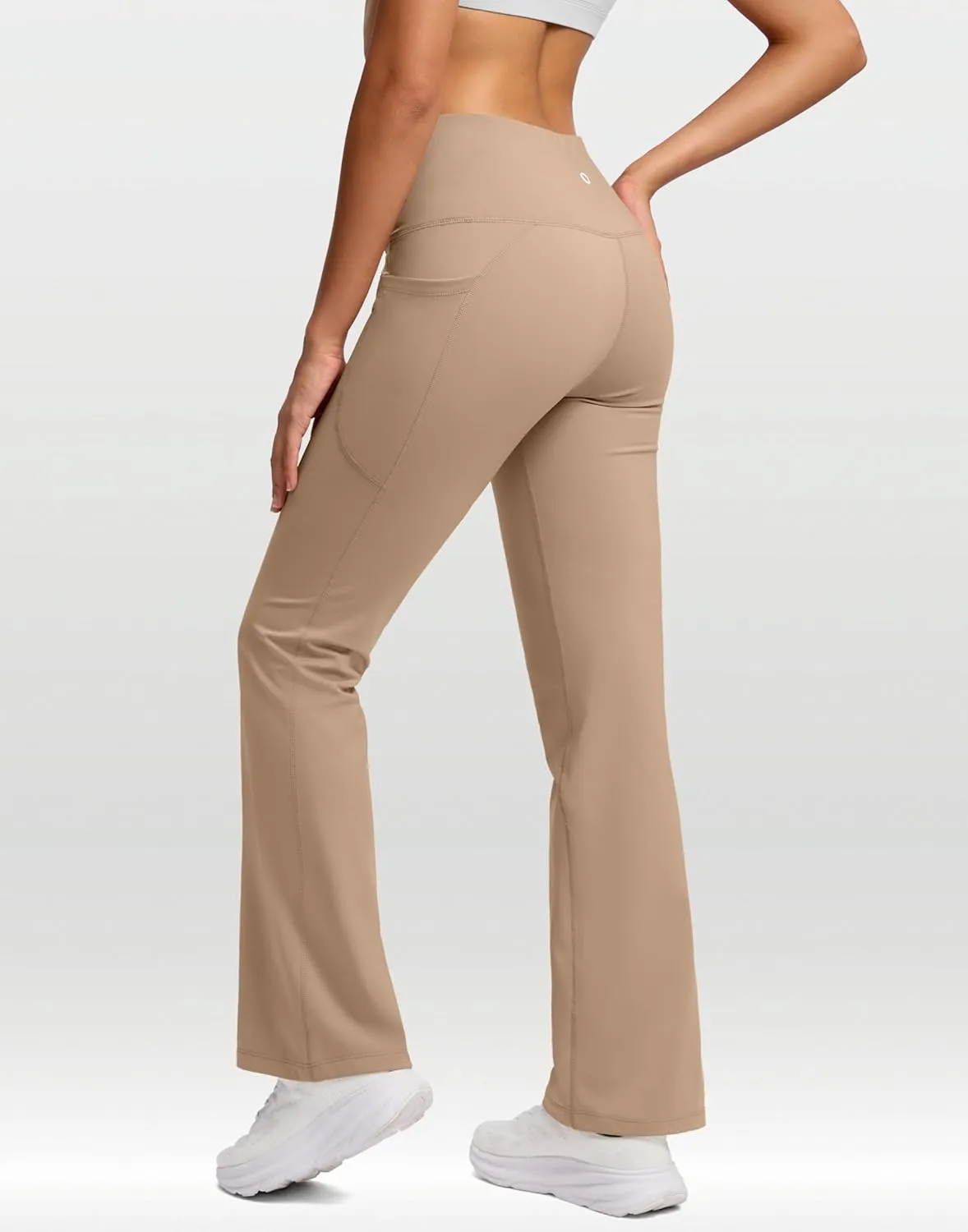SANTINY Women's Fleece Lined Pants with Pockets Crossover Yoga Pants 28.5"/30.5"/32" Thermal Warm Flare Leggings for Women