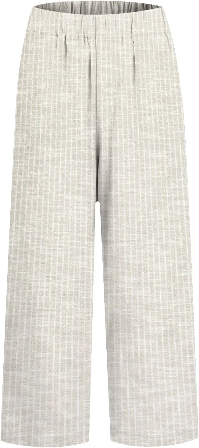 Side Stripe Pants Women for Beach Vacation Clothes for Women Linen Straight Leg Elastic Waist Womens Summer Outfits