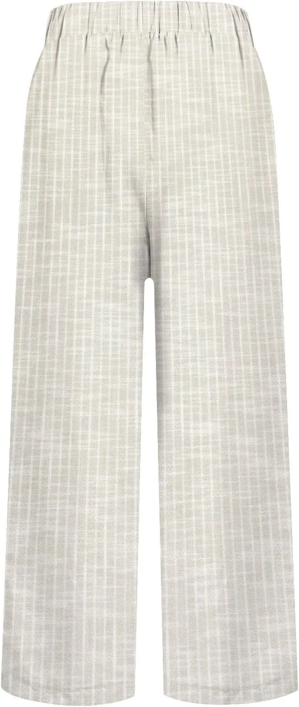 Side Stripe Pants Women for Beach Vacation Clothes for Women Linen Straight Leg Elastic Waist Womens Summer Outfits