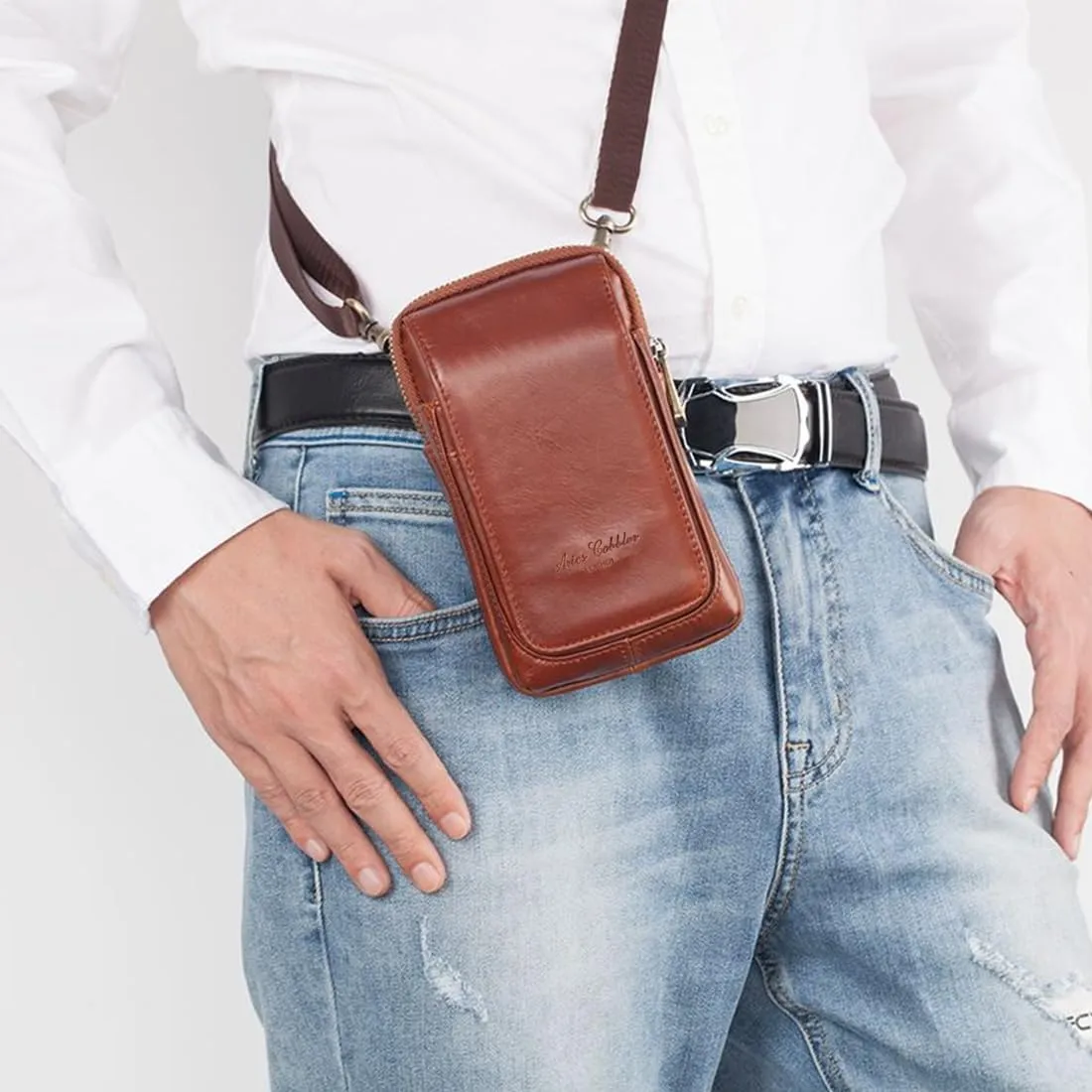 Simple Vintage Leather Waist Bag Fanny Pack Hip Bumbag with Adjustable Shoulder Strap Red Brown