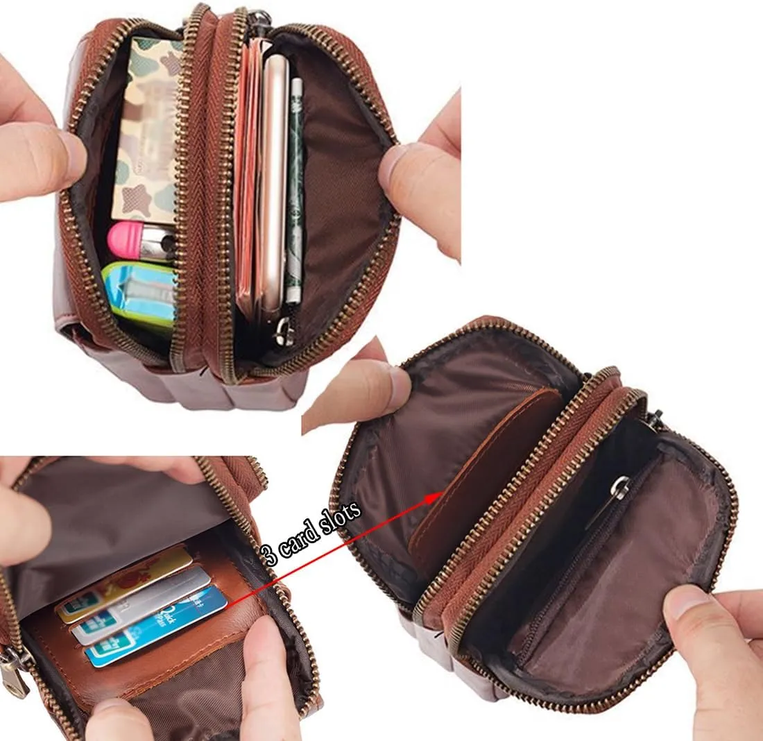 Simple Vintage Leather Waist Bag Fanny Pack Hip Bumbag with Adjustable Shoulder Strap Red Brown