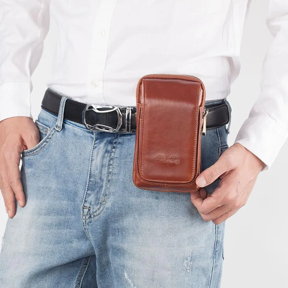 Simple Vintage Leather Waist Bag Fanny Pack Hip Bumbag with Adjustable Shoulder Strap Red Brown