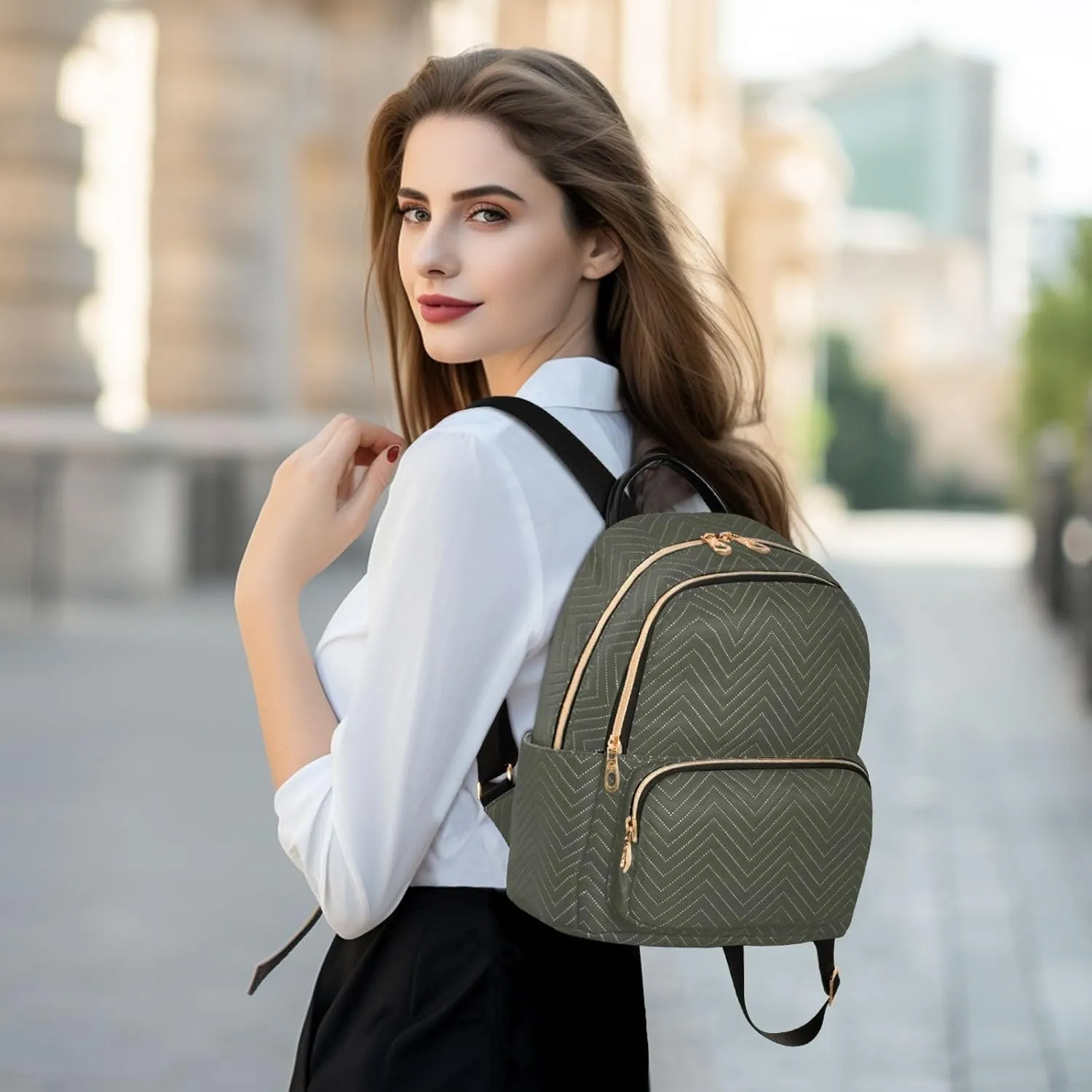 Sinestour Army Green Backpack Purse Lightweight Shoulder Bag Fashion Travel Backpack Handbags for Women Work Ladies Teenage