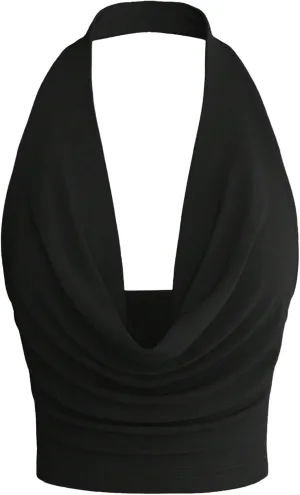 SOLY HUX Women's Cowl Neck Halter Neck Going Out Tops Open Back Sleeveless Y2k Crop Tank Top
