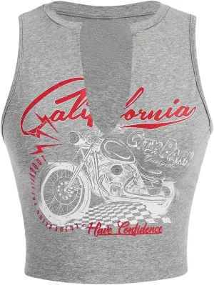 SOLY HUX Women's Letter Graphic Tank Top Notched V Neck Sleeveless Summer Crop Tops Streetwear