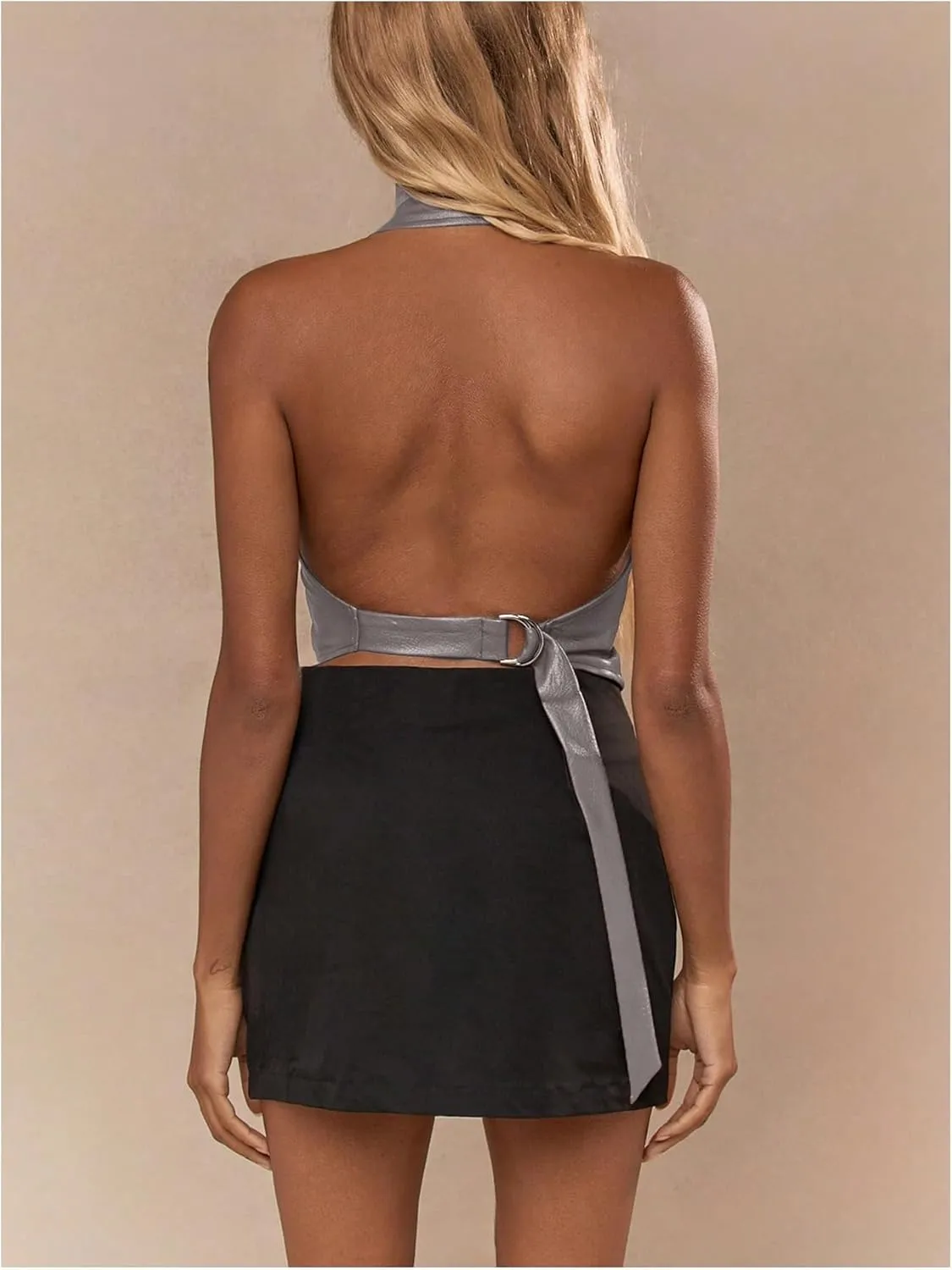 SOLY HUX Women's PU Leather Halter Tank Tops Sexy Deep V Neck Asymmetrical Vest Corset Party Clubwear