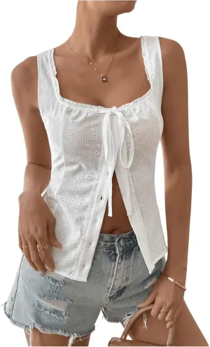 SOLY HUX Women's Y2k Vest Tops for Women Square Neck Sleeveless Lace Tank Top Summer Trendy Streetwear