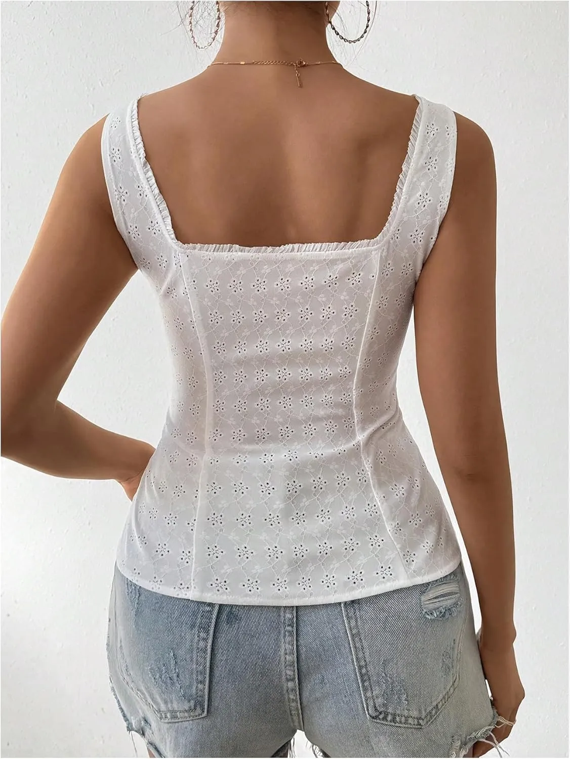 SOLY HUX Women's Y2k Vest Tops for Women Square Neck Sleeveless Lace Tank Top Summer Trendy Streetwear