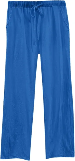 Summer Casual Trousers Pants for Women Flowy Straight Leg Cotton Linen Pants with Pockets Loose Fit Fashion Outfits
