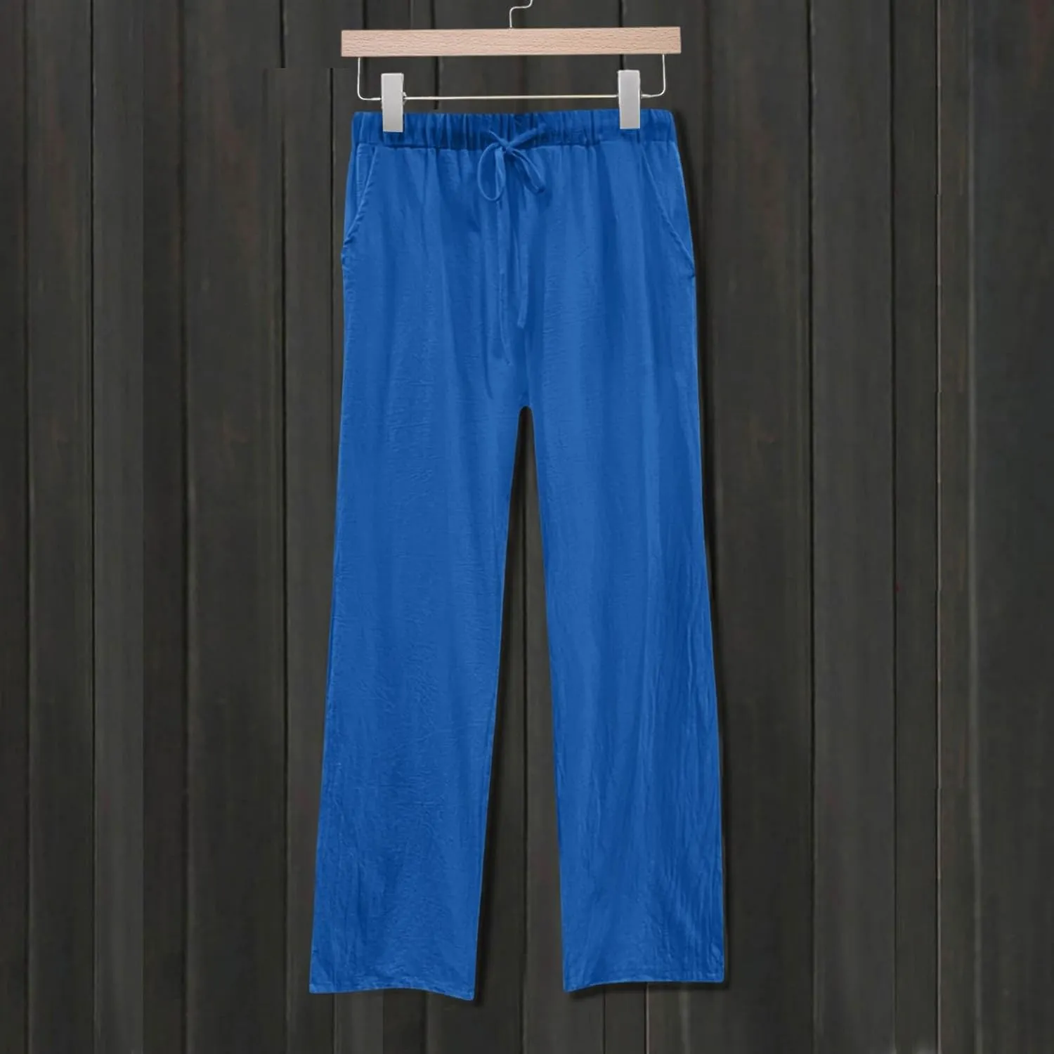 Summer Casual Trousers Pants for Women Flowy Straight Leg Cotton Linen Pants with Pockets Loose Fit Fashion Outfits