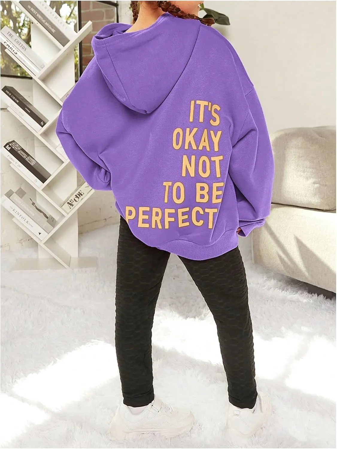 SweatyRocks Girl's Letter Print Hooded Sweatshirt Long Sleeve Oversized Pullover Tops