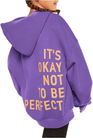 SweatyRocks Girl's Letter Print Hooded Sweatshirt Long Sleeve Oversized Pullover Tops