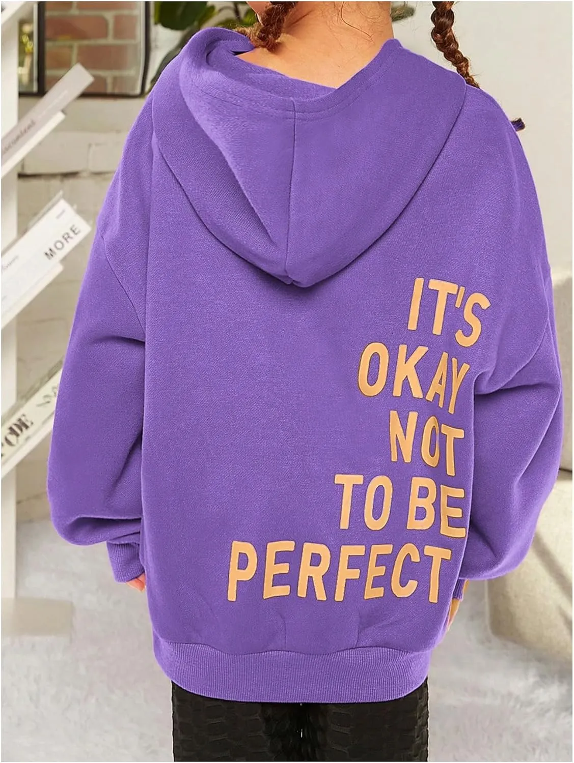 SweatyRocks Girl's Letter Print Hooded Sweatshirt Long Sleeve Oversized Pullover Tops