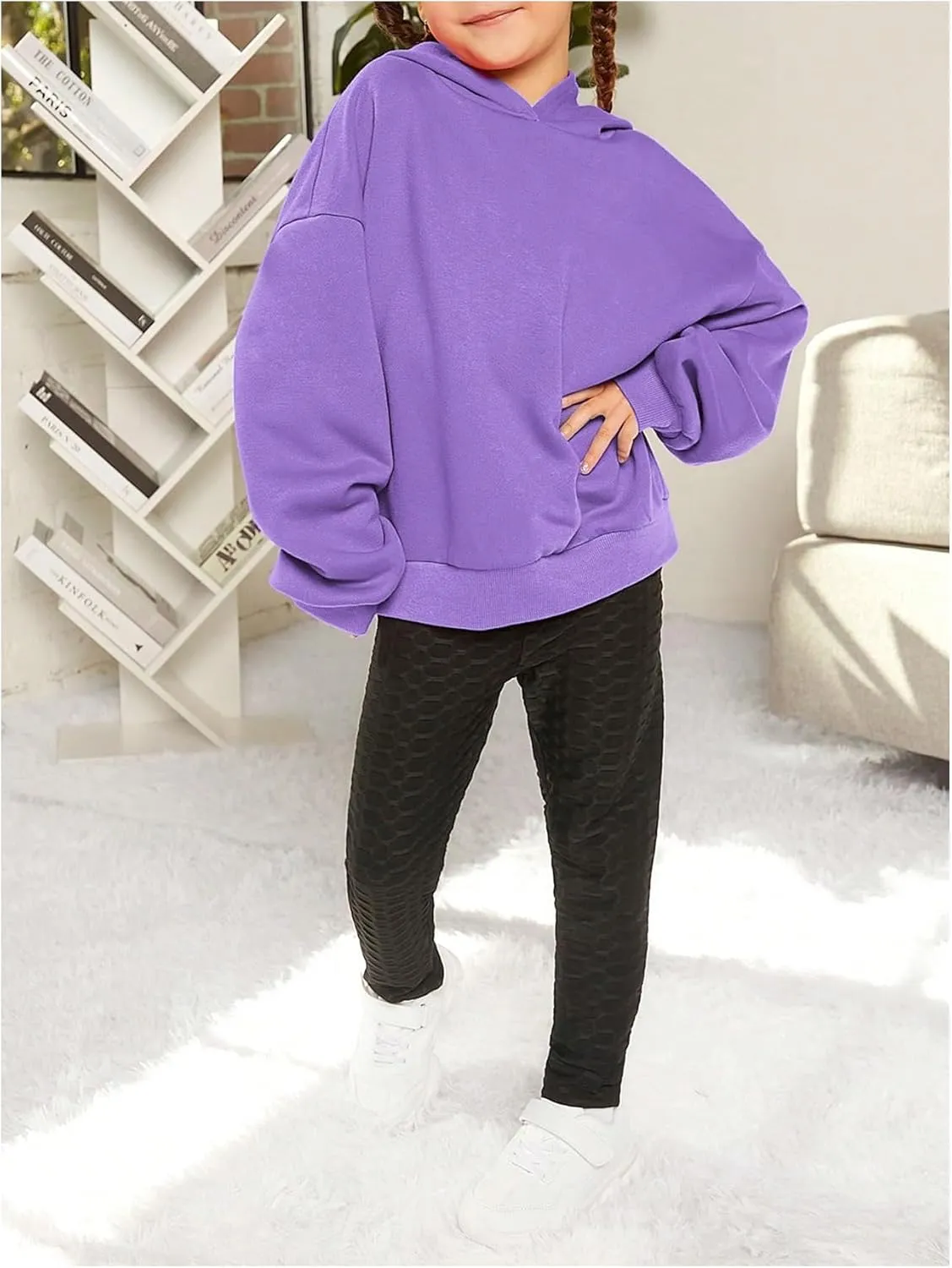 SweatyRocks Girl's Letter Print Hooded Sweatshirt Long Sleeve Oversized Pullover Tops