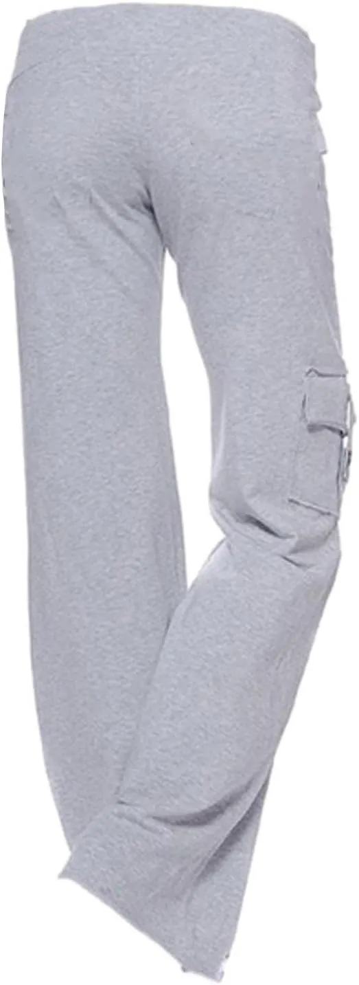 TANGNADE Womens Cargo Pants High Waist Wide Leg Pants with Pockets Drawstring Yoga Workout Leggings Gym Trouser Pants