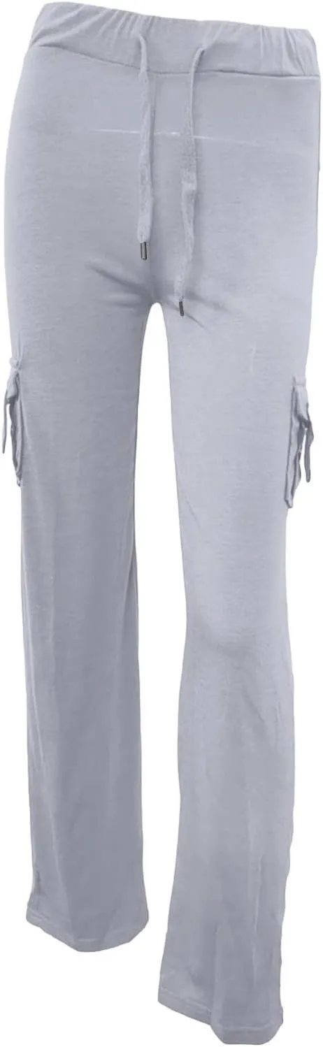 TANGNADE Womens Cargo Pants High Waist Wide Leg Pants with Pockets Drawstring Yoga Workout Leggings Gym Trouser Pants