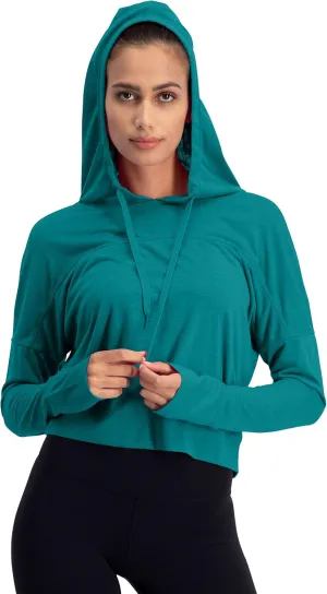 Three Sixty Six Dry Fit Crop Tops for Women - Long Sleeve Crop Top Hoodie - Women's Workout Pullover Top with Thumb Holes