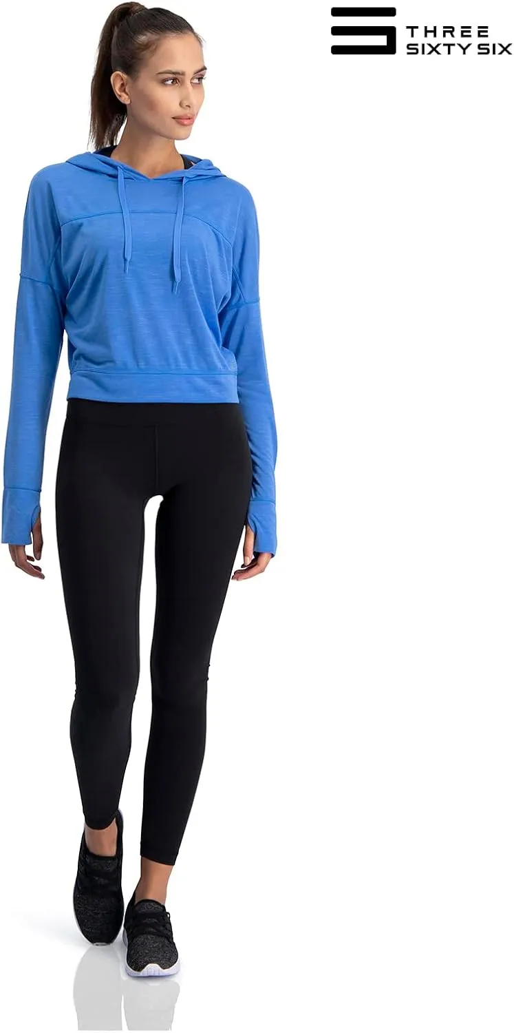Three Sixty Six Dry Fit Crop Tops for Women - Long Sleeve Crop Top Hoodie - Women's Workout Pullover Top with Thumb Holes