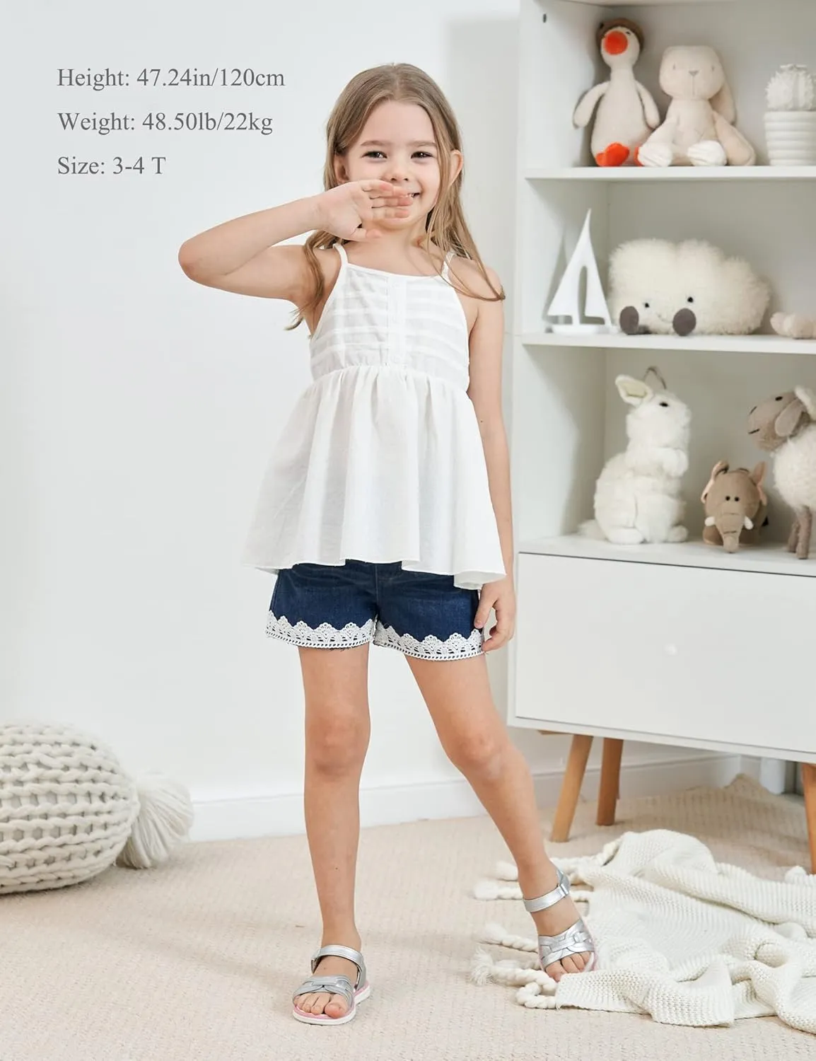 Toddler Girls Clothes Sleeveless Camisole Ruffle Tops and Jean Short Sets 1-7T Girl Clothes