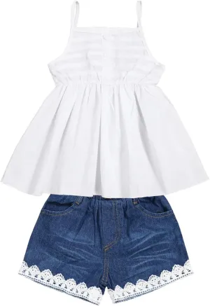 Toddler Girls Clothes Sleeveless Camisole Ruffle Tops and Jean Short Sets 1-7T Girl Clothes