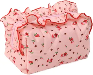 Toiletry Bag - Floral Quilted Makeup Pouch | Multipurpose Travel Makeup Organizer, Cosmetic Organizer Pouch, Calico Fabric Storage Purse for Girls Women, 7.1x4.3x3.9in